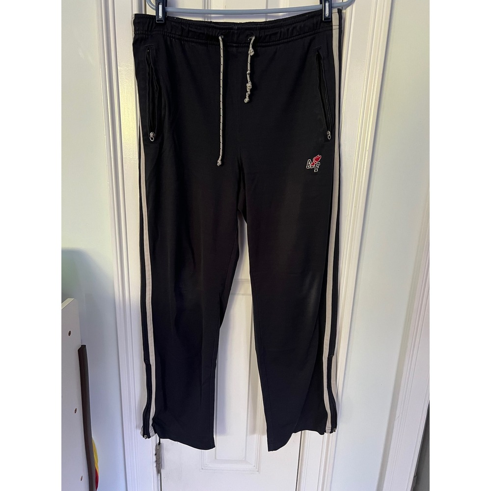 Vintage Abercrombie & Fitch Track Pants Black White Stripe Winged Foot Logo M